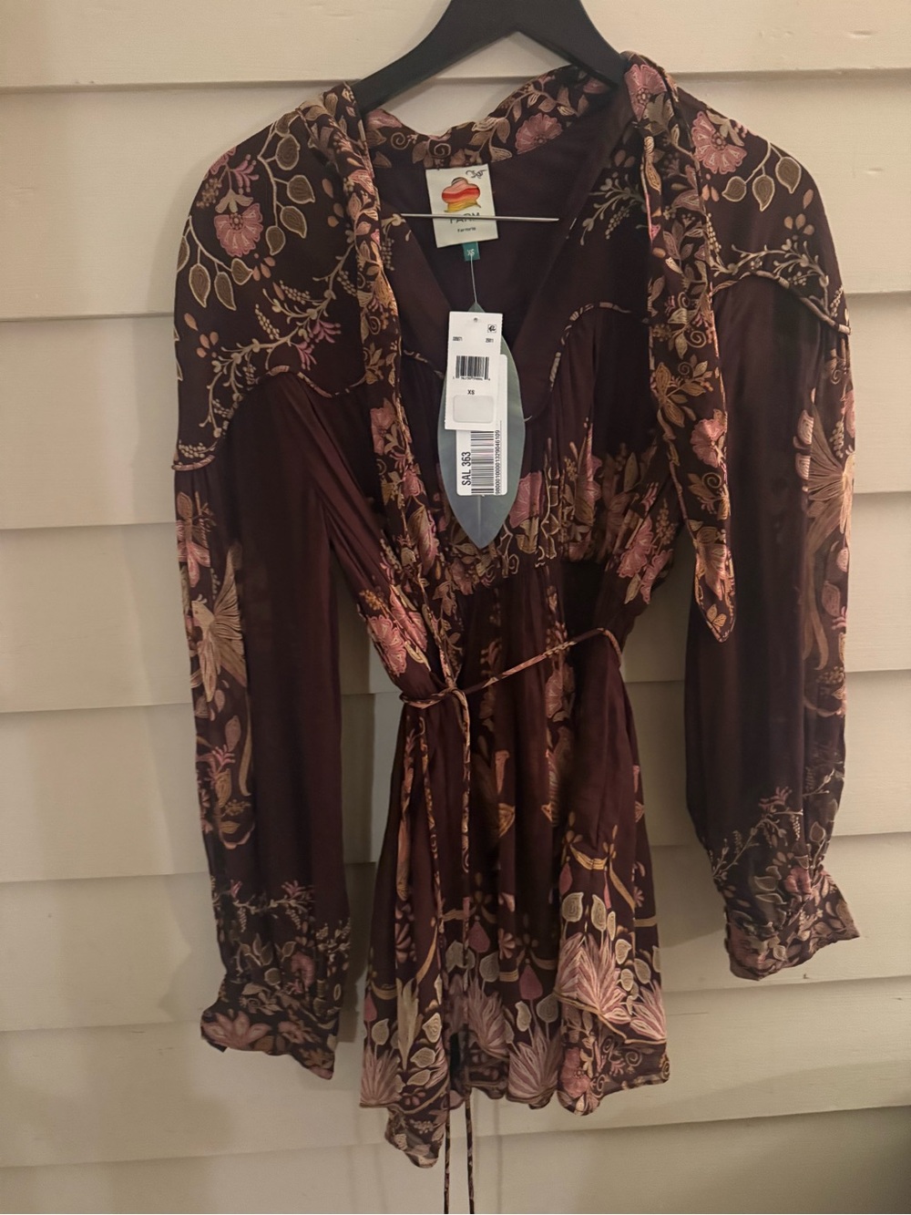 FARM Rio Bella Mini Dress | Burgundy Floral | Long Sleeve | Size XS | NWT - Picture 3 of 5